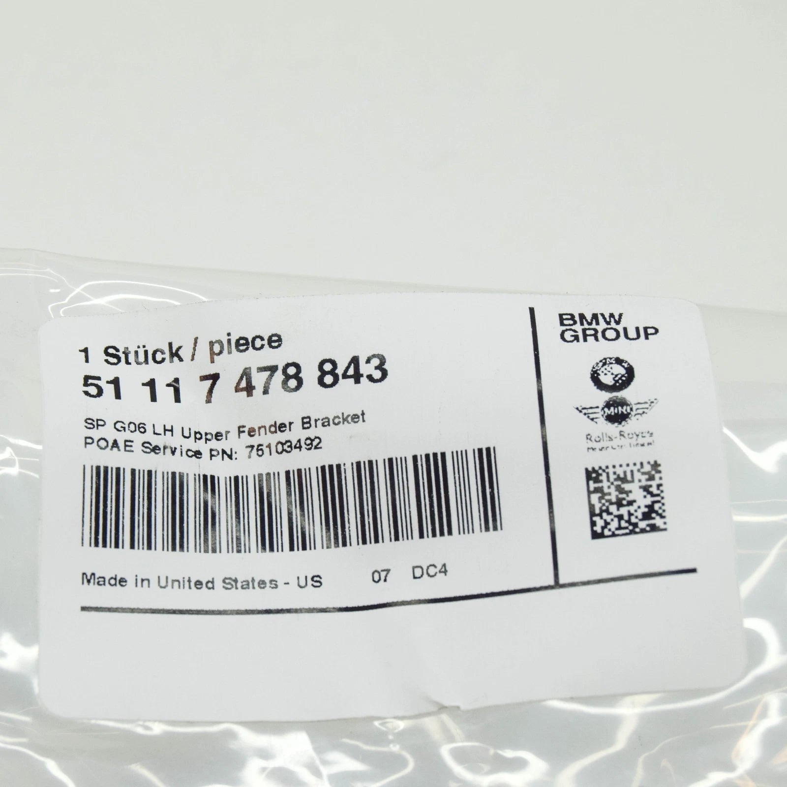 NEW BMW X6G06 FRONT LEFT UPPER BUMPER TOP GUIDE 7478843 51117478843 ORIGINAL