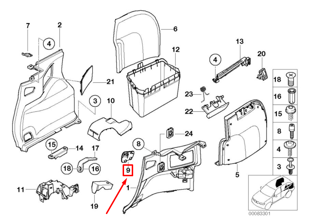 new bmw 3 e46 right trunk floor trim covering 51478262250 8262250 original