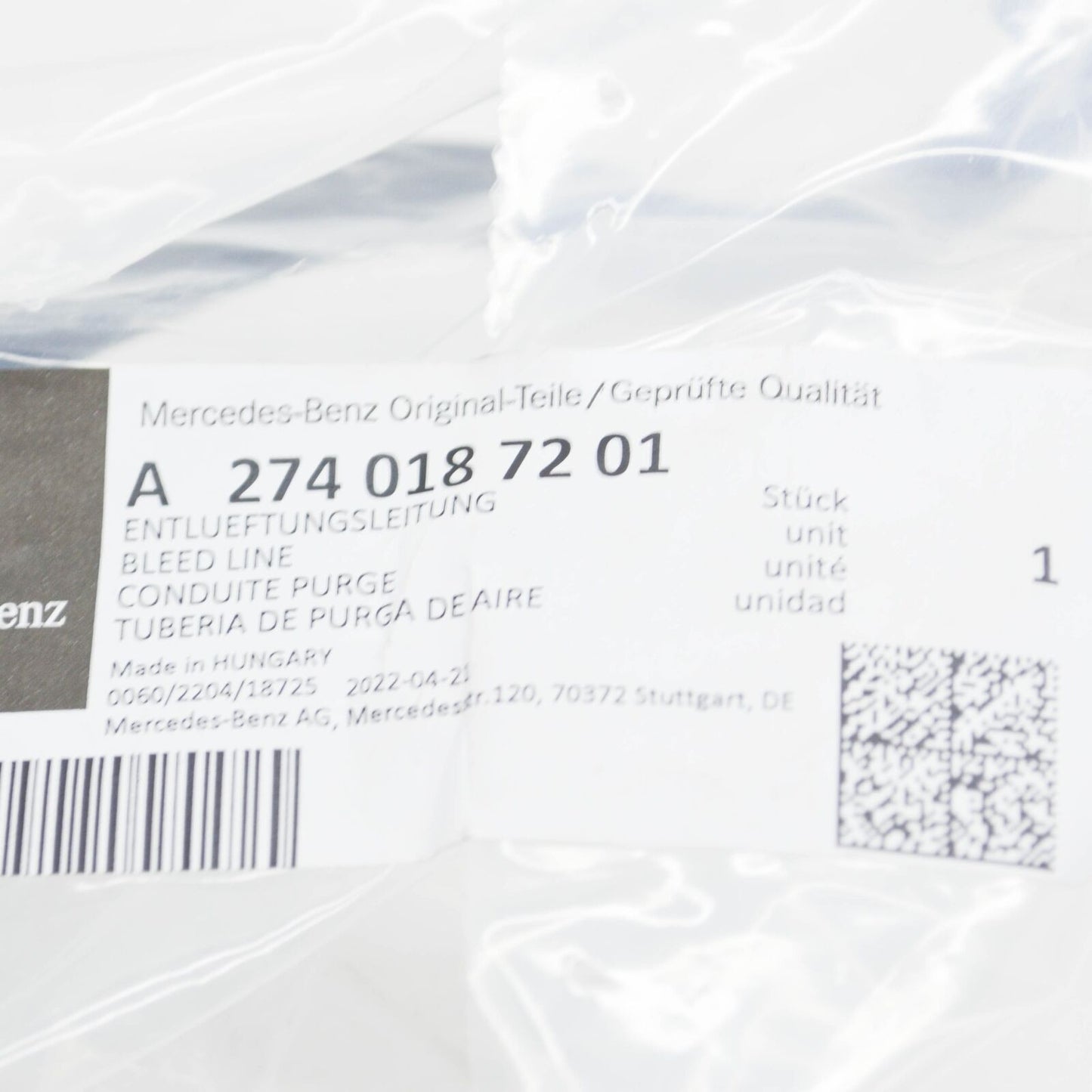 NEW MERCEDES-BENZ C W205 ENGINE BREATHING VENT PIPE LINE A2740187201 ORIGINAL