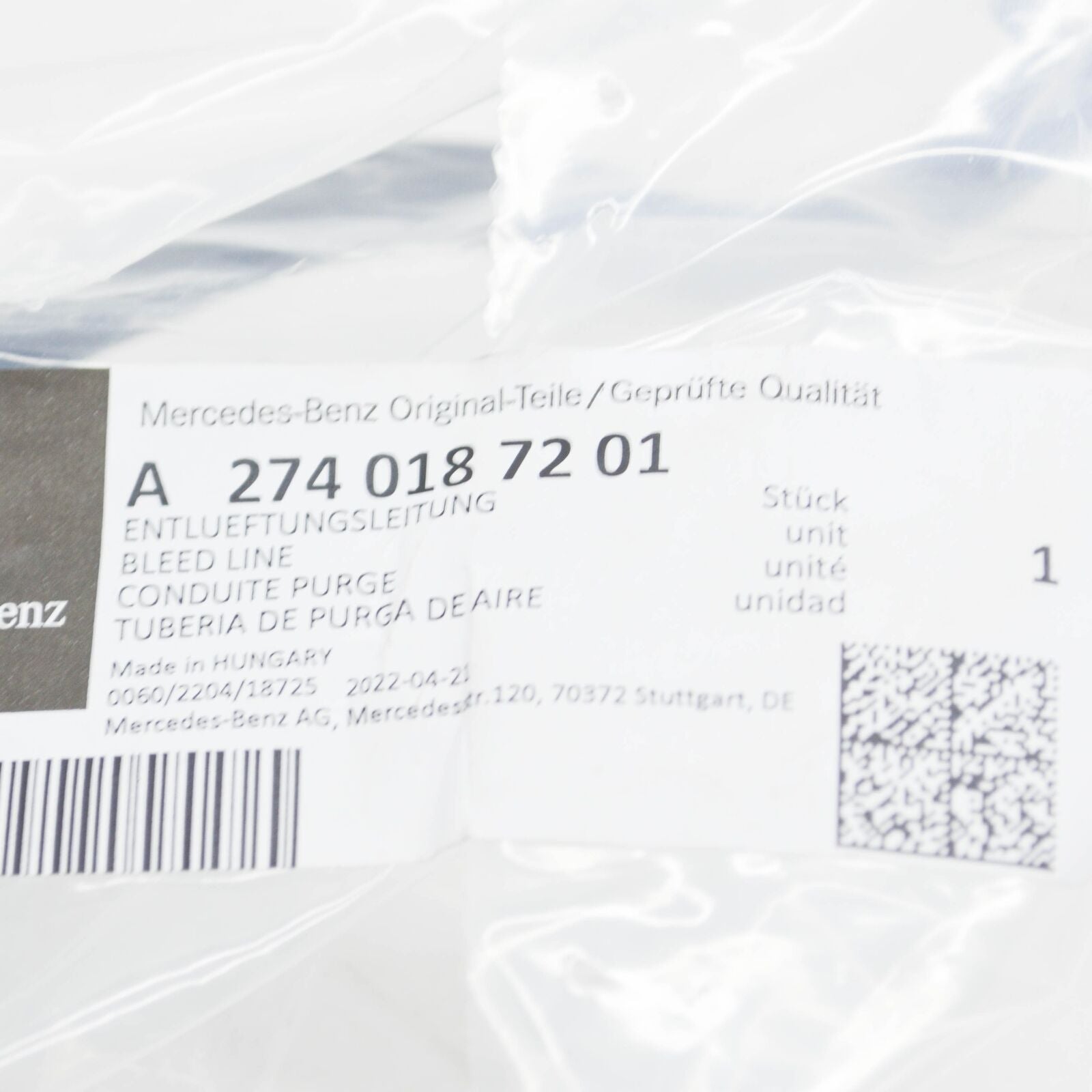 NEW MERCEDES-BENZ C W205 ENGINE BREATHING VENT PIPE LINE A2740187201 ORIGINAL