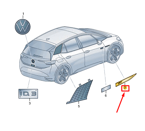 new vw id.3 e11 front right fender badge 10a853688hxjw original