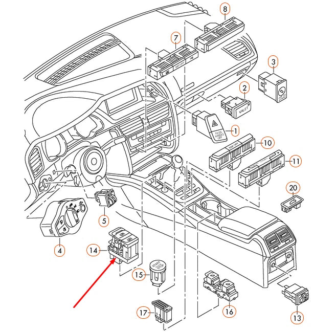 NEW AUDI A5 8T PARKING BRAKE SWITCH BUTTON 8K2927225EWEP RHD
