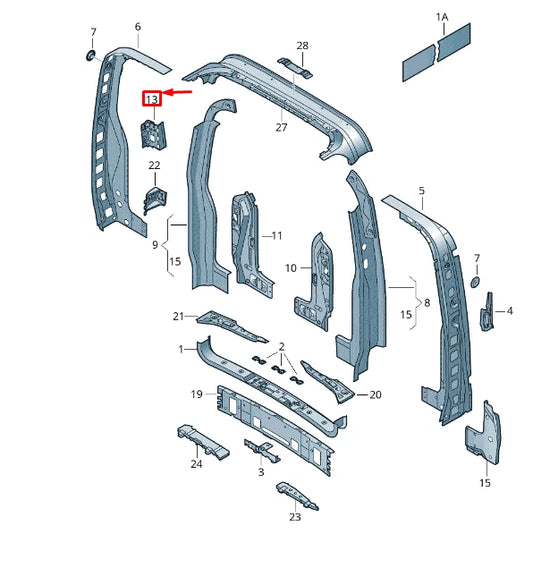 NEW VW TRANSPORTER VI T6 REAR LEFT UPPER HINGE REINFORCEMENT 7H0813407D