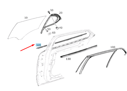 new mb gla x156 rear left door window outside sealing rail a1567350165 original