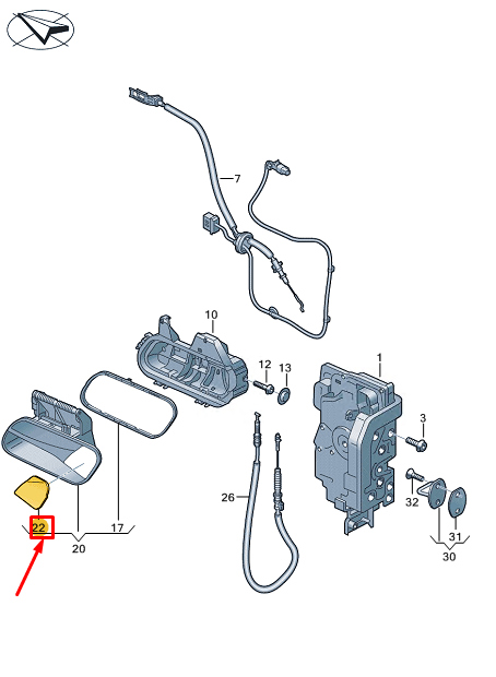 new vw id.4 e21 front left door handle lock cap lhd 11a837879dgru original
