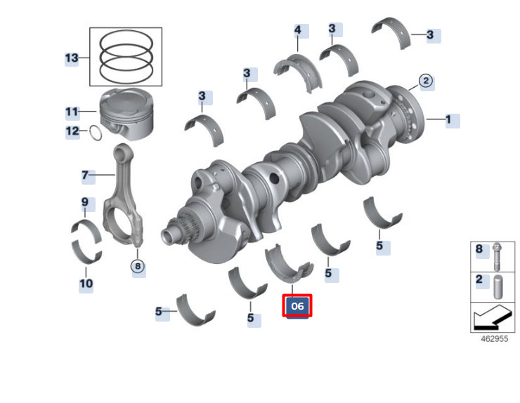 new bmw x6 g06 crankshaft bearing shell guide 11218655140 original