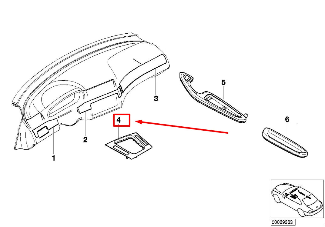 NEW BMW 3 E46 ALUMINUM CENTER CONSOLE COVER 7052061 51167052061 ORIGINAL