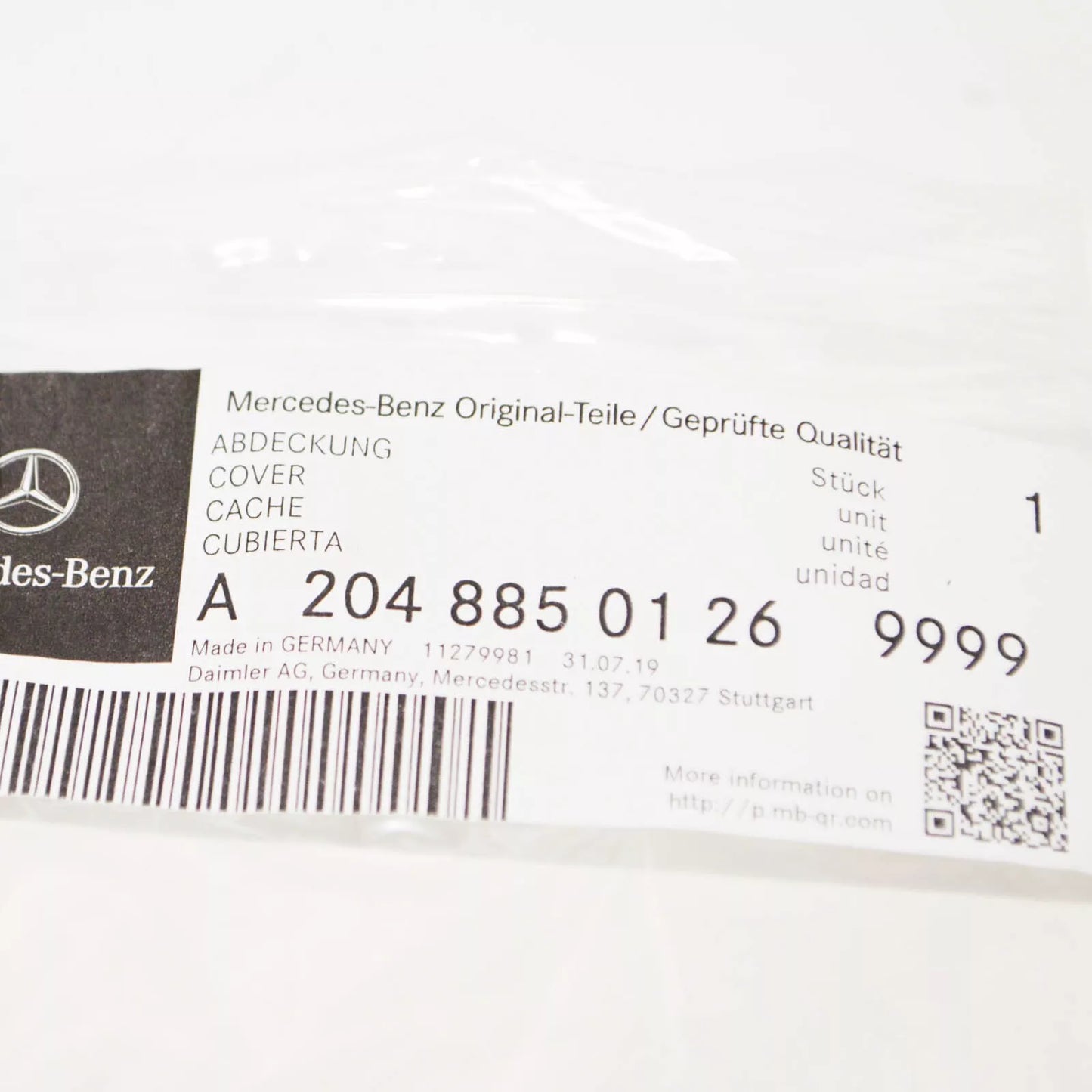 NEW MB C W204 AMG FRONT BUMPER TOW HOOK EYE CAP COVER A20488501269999 ORIGINAL