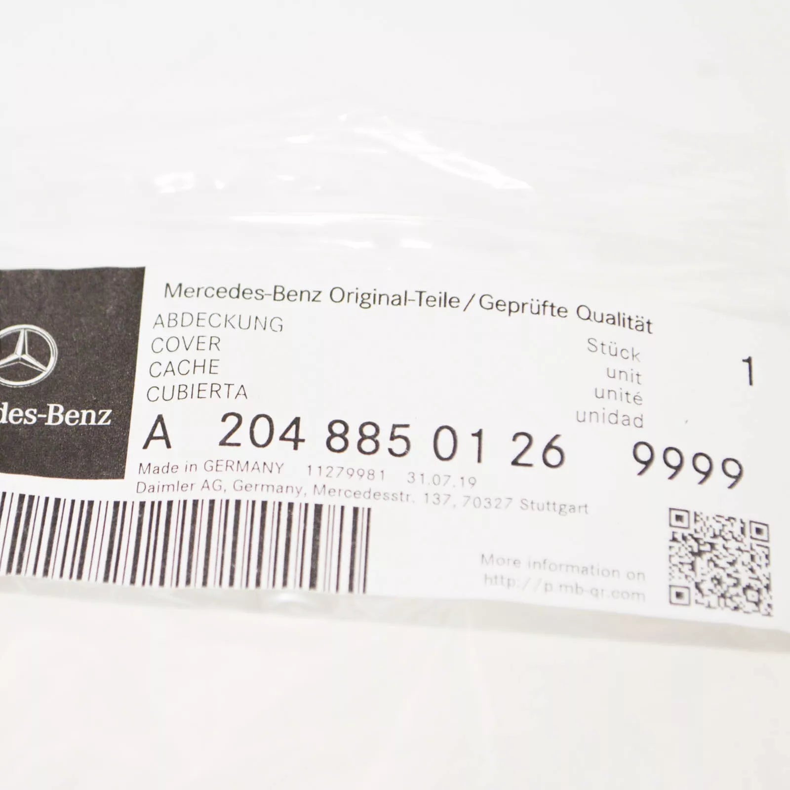 NEW MB C W204 AMG FRONT BUMPER TOW HOOK EYE CAP COVER A20488501269999 ORIGINAL