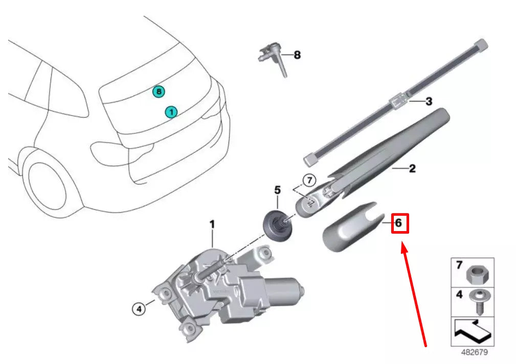 NEW BMW X3 G01, F97 REAR WINDOW WIPER ARM COVER 7407276 61687407276 ORIGINAL