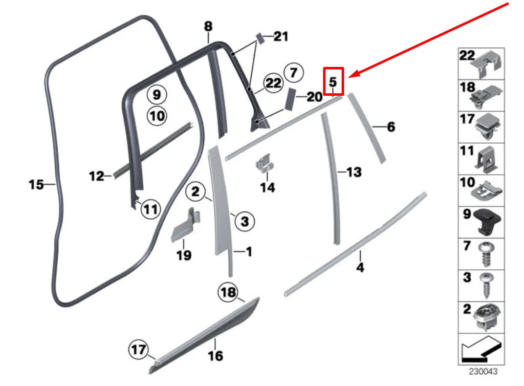 NEW BMW X3 F25 REAR LEFT DOOR WINDOW FRAME COVER 7239737 51357239737 ORIGINAL