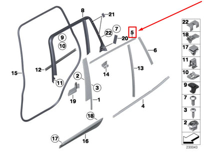 NEW BMW X3 F25 REAR LEFT DOOR WINDOW FRAME COVER 7239737 51357239737 ORIGINAL