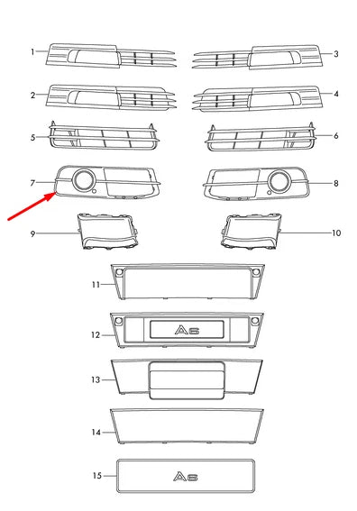 NEW AUDI A6 C6 RIGHT FOG LIGHT GRILLE S-LINE 4F0807682Q3FZ 2010 ORIGINAL