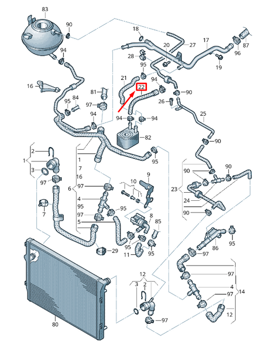 new audi a3 sportback 8p engine radiator coolant hose 1k0121086bc original