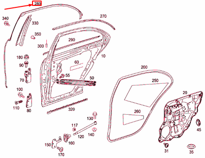 new mb s w221 rear right door window frame top seal a2217310780 original