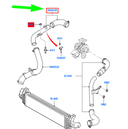 new ford focus mk2 intercooler turbo hose pipe 4m51-6k863-be 1496238 original