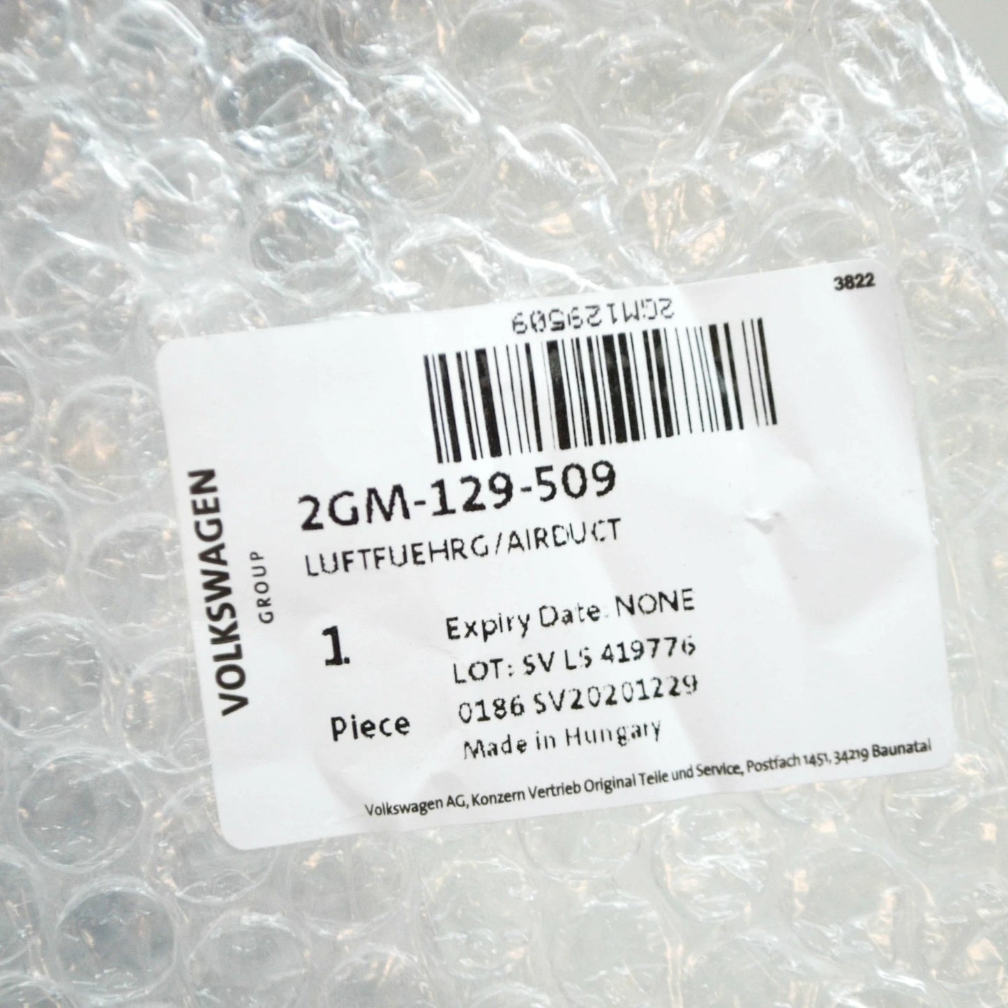 NEW VOLKSWAGEN T-CROSS C11 AIR INTAKE TUBE DUCT 2GM129509 ORIGINAL