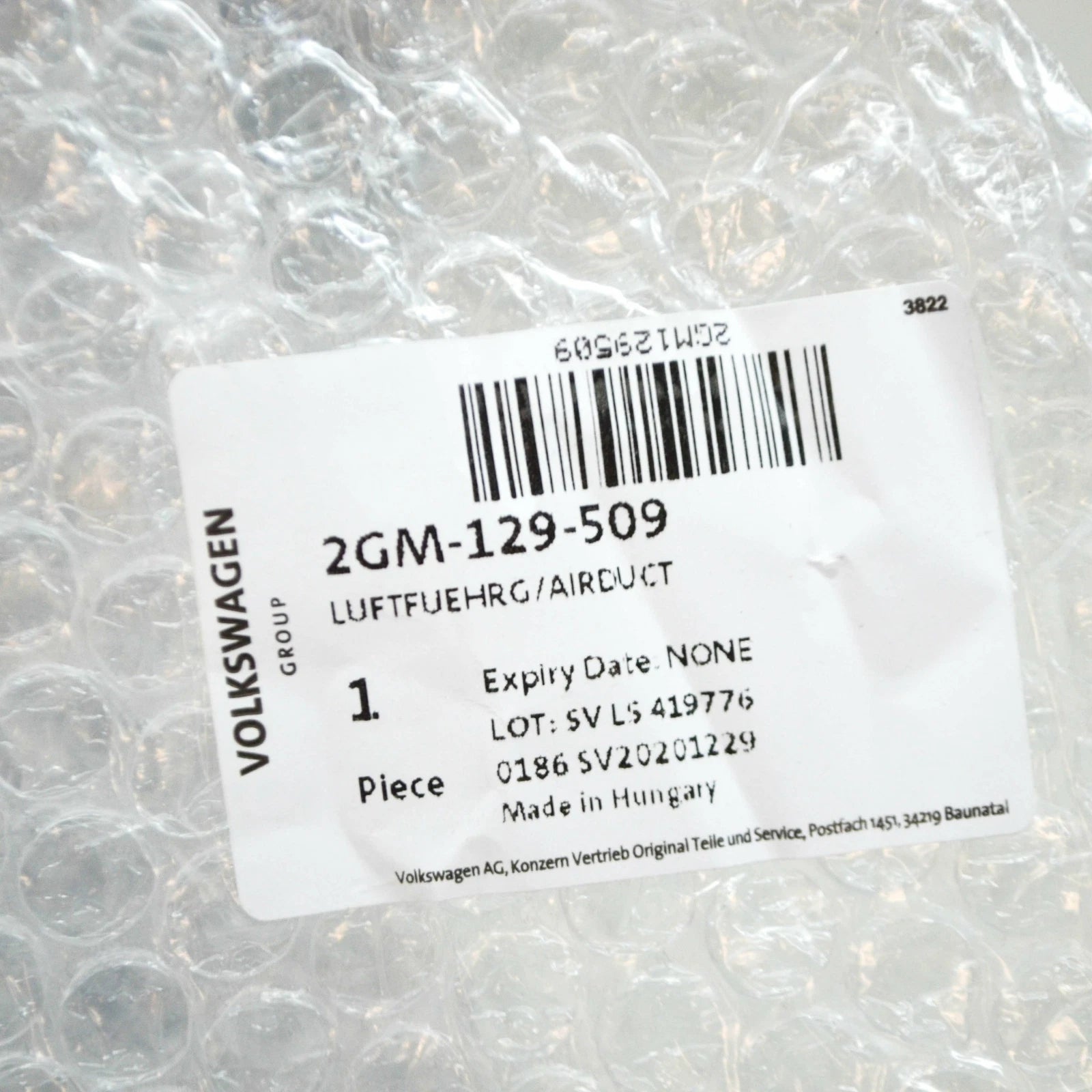 NEW VOLKSWAGEN T-CROSS C11 AIR INTAKE TUBE DUCT 2GM129509 ORIGINAL