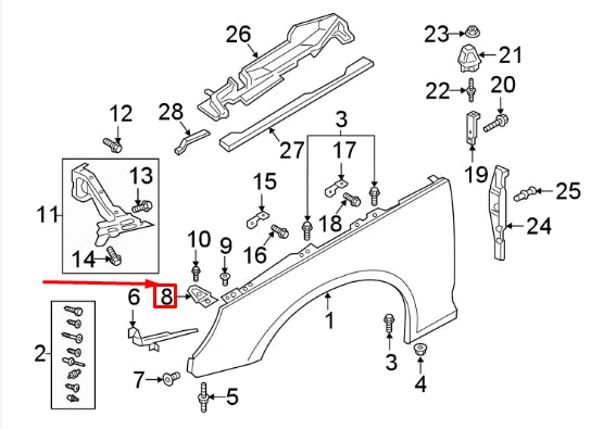 NEW AUDI A4 B9 FRONT LEFT FENDER HOLDER 8W0821467 ORIGINAL
