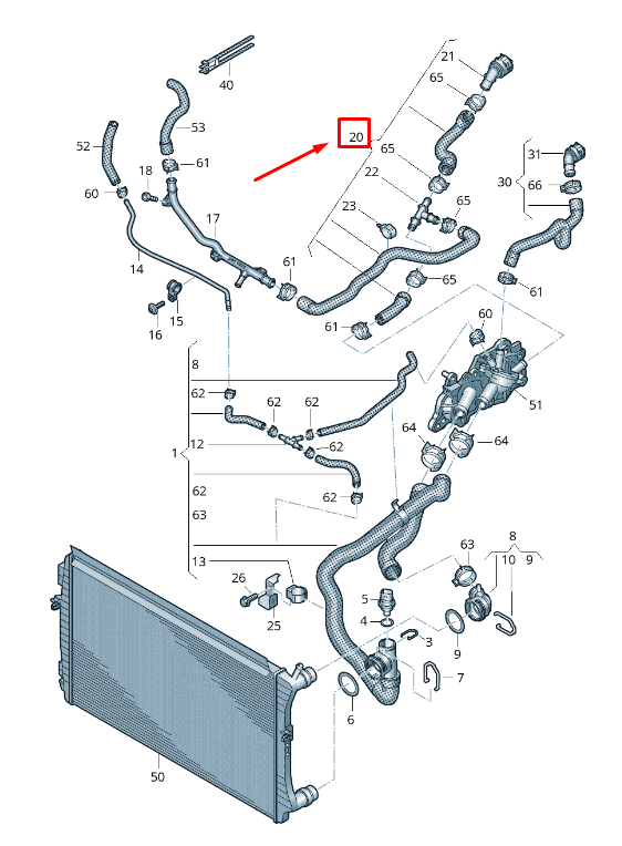 new vw t-cross c1 coolant hose with quick release coupling 2q0122073h original