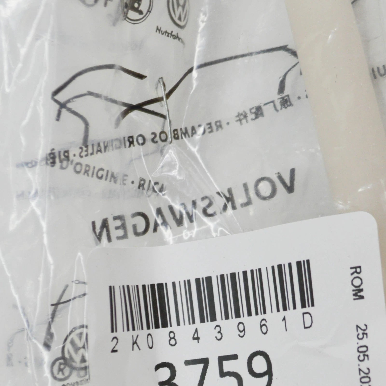 NEW VOLKSWAGEN CADDY 2K SLIDING DOOR WATER DRAINAGE HOSE 2K0843961D ORIGINAL