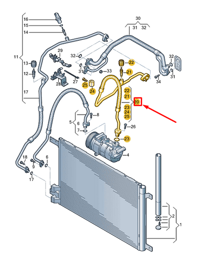 new vw golf cd mk8 a/c refrigerant line 5q0816743h original
