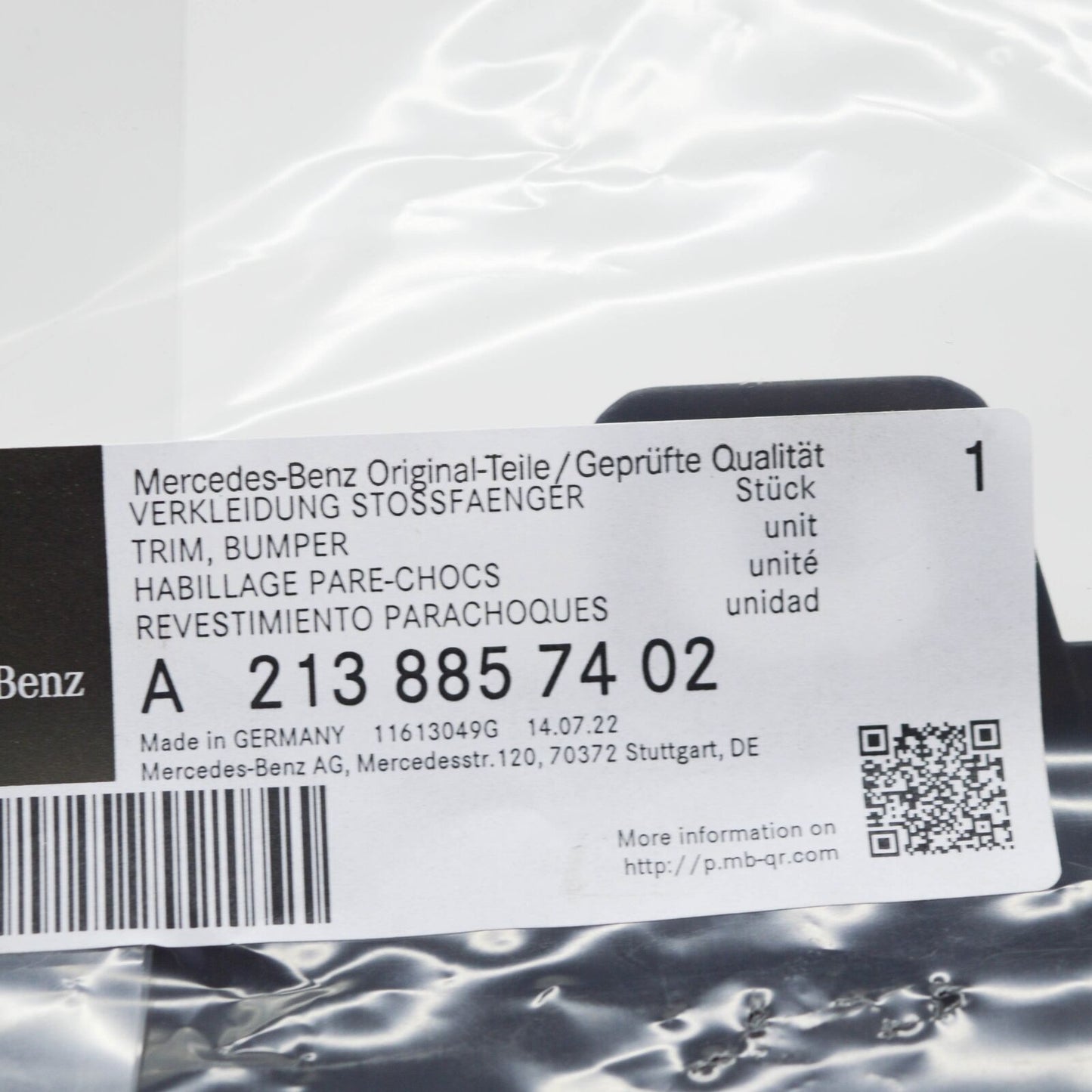 NEW MB E W213 REAR BUMPER BOTTOM LATERAL TRIM RIGHT A2138857402 ORIGINAL