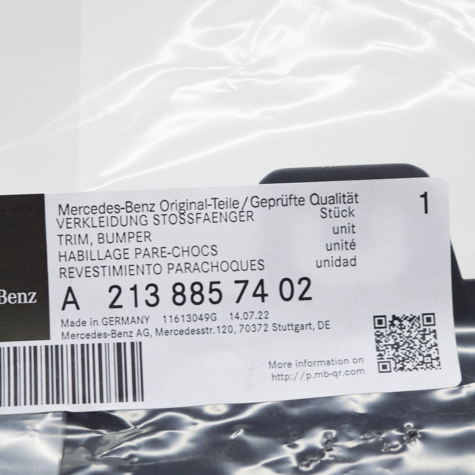 NEW MB E W213 REAR BUMPER BOTTOM LATERAL TRIM RIGHT A2138857402 ORIGINAL