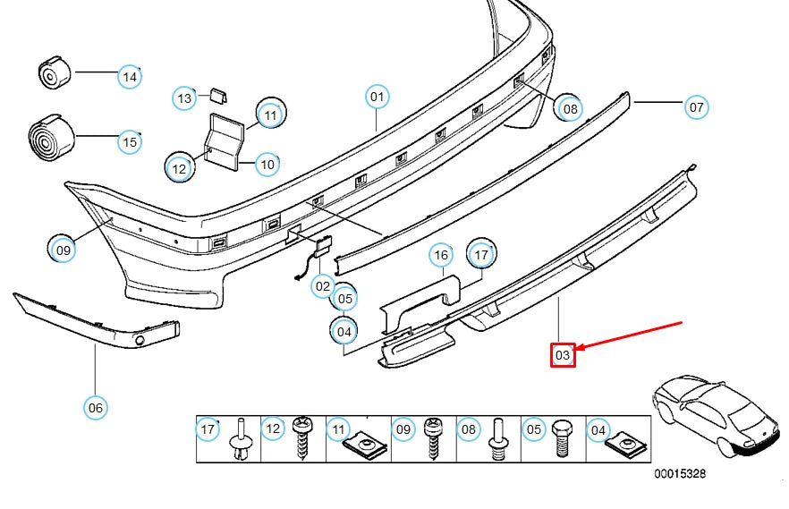 NEW BMW 3 COMPACT E36 REAR BUMPER M-TECHNIC INSERT 51122496320 2496320 ORIGINAL