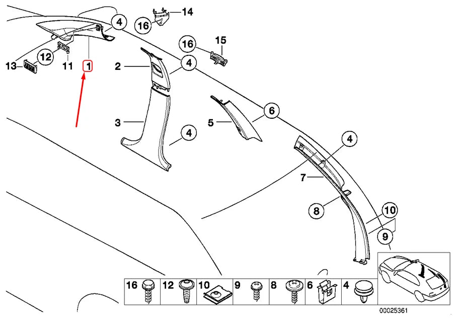 NEW BMW 5 E39 RIGHT A-PILLAR TRIM COVER ITS 51438235006 8235006 ORIGINAL