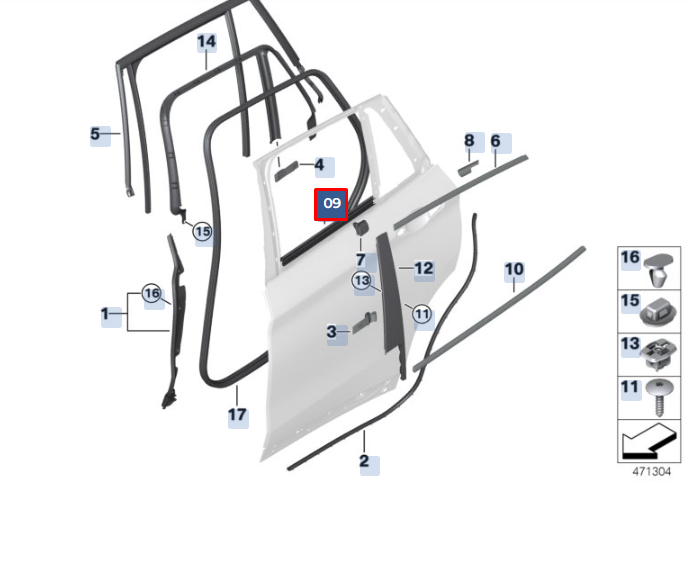 new bmw x1 f48 rear left inner door channel seal 51357349659 7349659 original