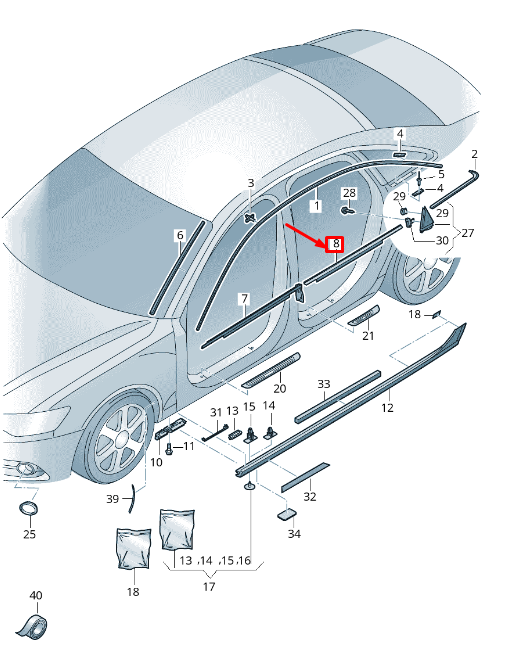 new audi a6 avant c7 rear left door belt molding 4g08537632zz original