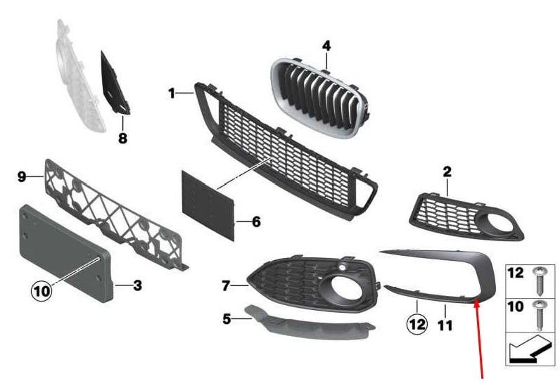 NEW BMW 1 F20 FRONT BUMPER RIGHT GRILLE COVER TRIM 51118070324 8070324 ORIGINAL