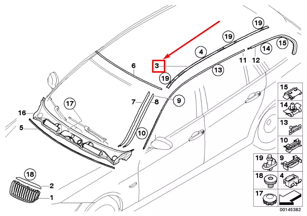 NEW BMW 3 TOURING E91 RIGHT ROOF STRIP TRIM 7124258 51137124258 ORIGINAL
