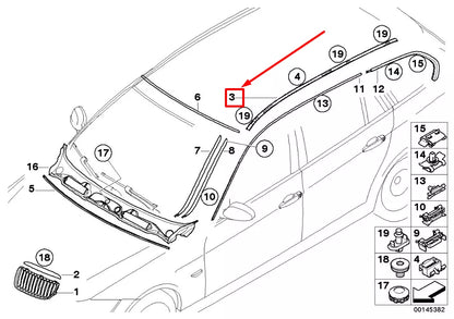 NEW BMW 3 TOURING E91 RIGHT ROOF STRIP TRIM 7124258 51137124258 ORIGINAL