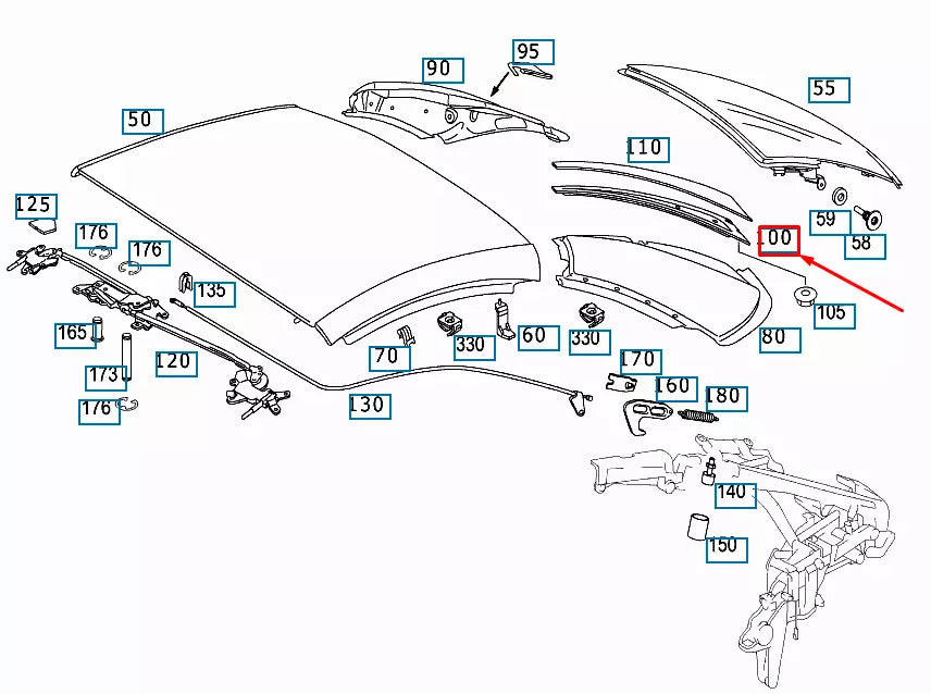 NEW MERCEDES-BENZ SL R230 RIGHT C-PILLAR COVERING SUPPORT A2307900404 ORIGINAL