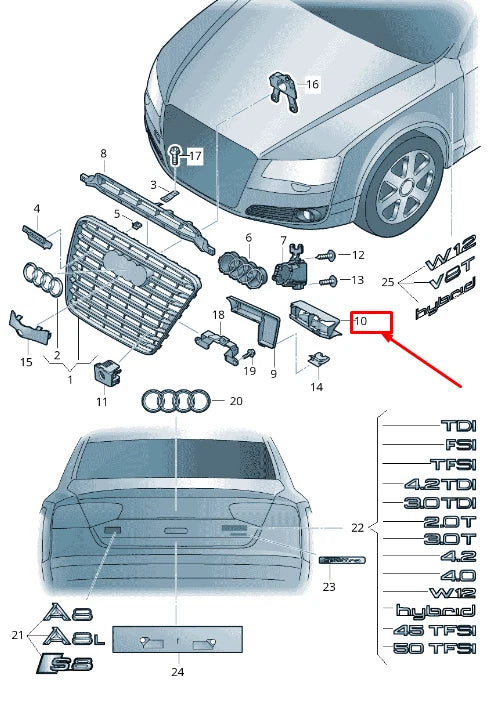 NEW AUDI A8 4H FRONT RIGHT GRILLE REINFORCEMENT 4H0853480