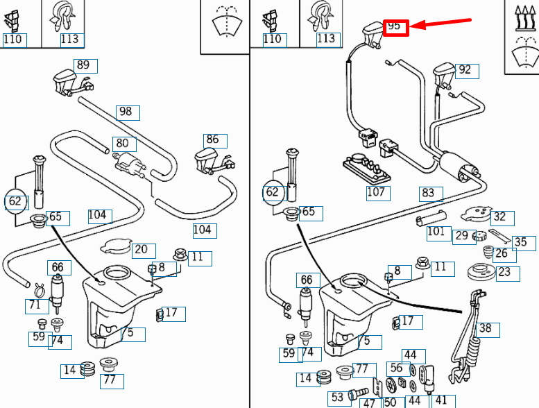 NEW MERCEDES-BENZ C W202 WINDSHIELD WASHER NOZZLE RIGHT A2028601247 ORIGINAL