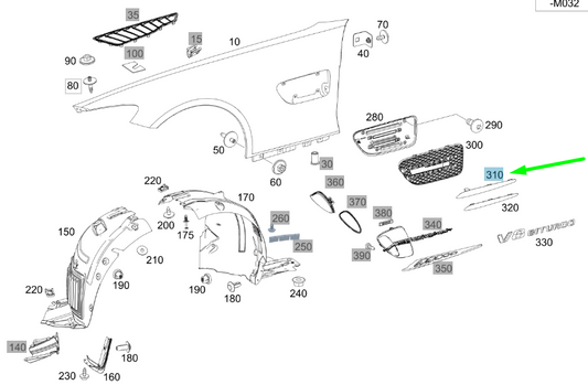 new mb amg gt c190 front left fender upper trim molding a1908811500 original