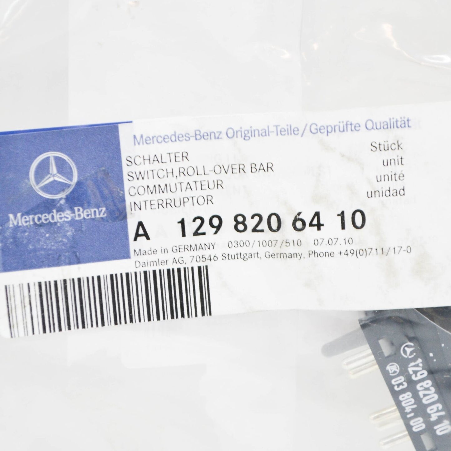 NEW MERCEDES-BENZ SL R129 ROLL BAR SWITCH A1298206410 ORIGINAL