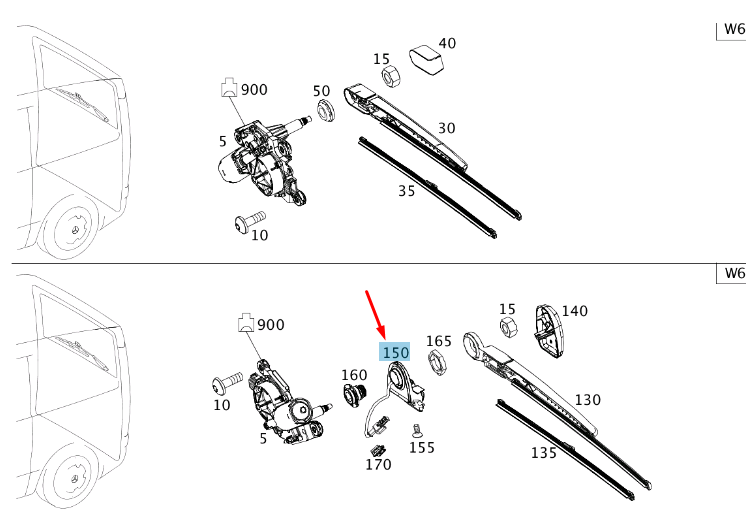 NEW MB VITO W447 REAR WINDSHIELD WIPER HANDLE STRIP A44774002939B27 ORIGINAL
