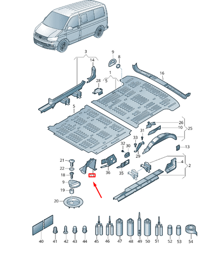 new vw transporter vi t6 bottom right support plate 7h0802380d original
