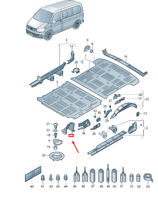 new vw transporter vi t6 bottom right support plate 7h0802380d original
