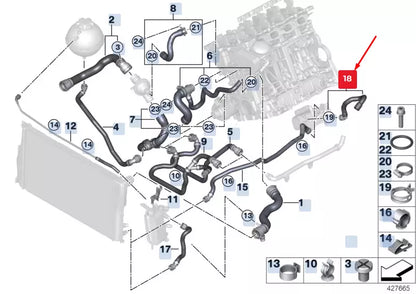 NEW BMW 5 GRAN TURISMO F07 ENGINE COOLANT HOSE 17127619694 7619694 ORIGINAL