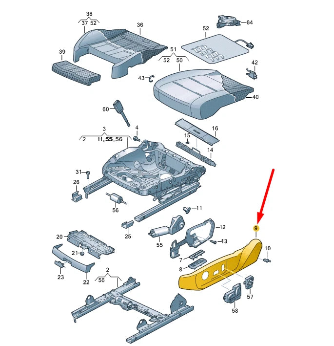 NEW VOLKSWAGEN ID.3 E11 FRONT LEFT SEAT FRAME TRIM 10A881317D4PK ORIGINAL