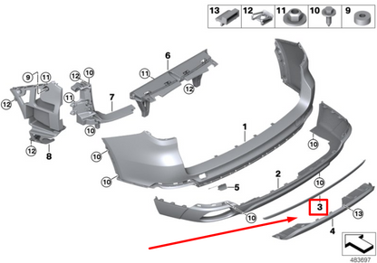 new bmw x5 f15, f85 rear bumper trim strip 51127365333 7365333 original