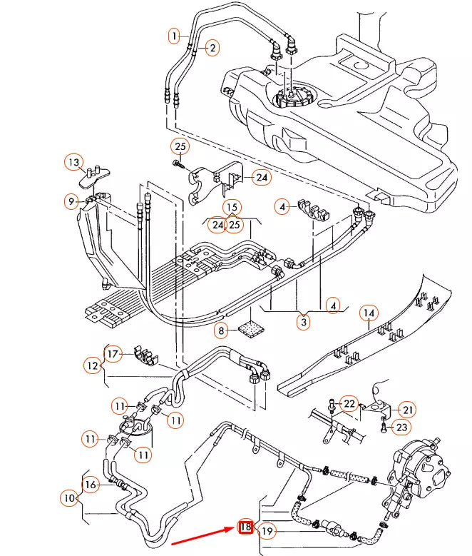 NEW VW BEETLE 9C FEED-RETURN FUEL LINE 038130308M ORIGINAL