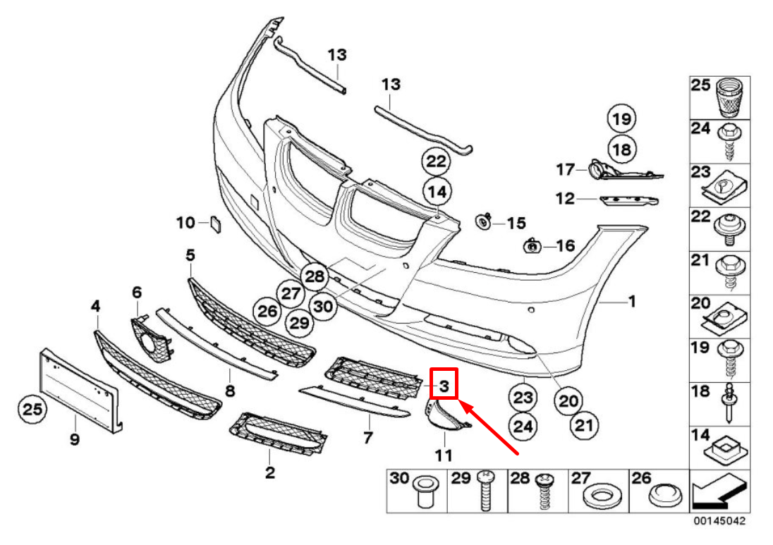 new bmw 3 e90 front left lower bumper grill 51117134081 7134081 original