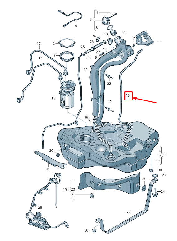 new audi tt 8j fuel tank breather line 8j0201183e original