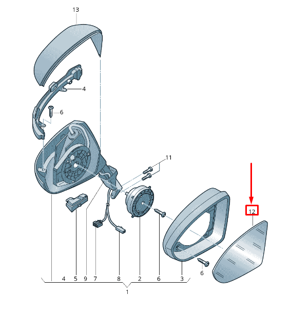 NEW VW TOURAN 5T FRONT LEFT DOOR MIRROR GLASS RHD 510857521A ORIGINAL